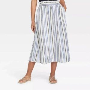 A New Day Striped Midi Skirt with Pockets